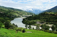Aerial view of a lush green valley in Punakha Aerial view of a lush green valley in Punakha